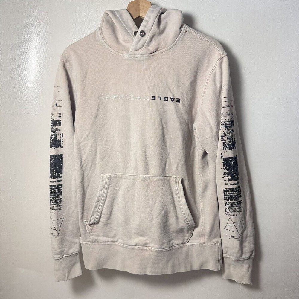 American Eagle Hoodie Mens Small Pink Vintage Look Faded Distressed CasualFleece